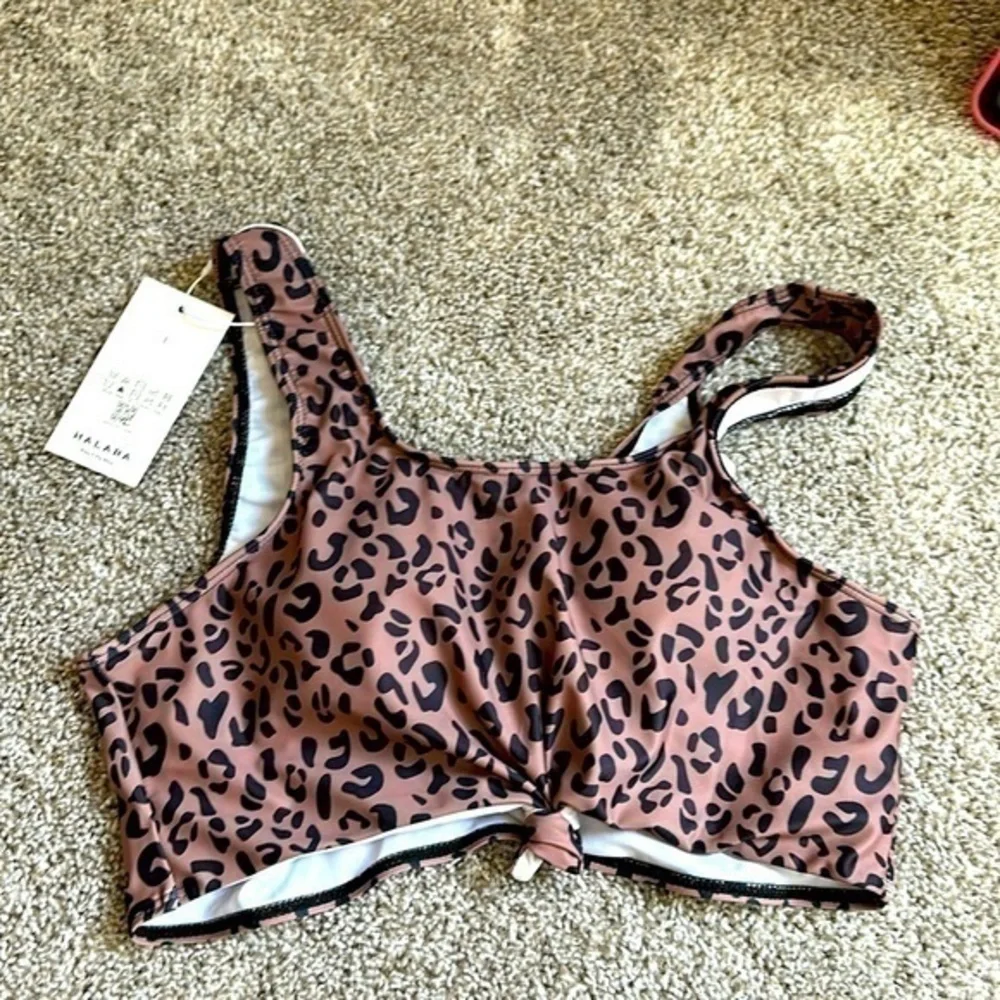 NWT cheetah animal print bathing suit top large ties in front, pullover